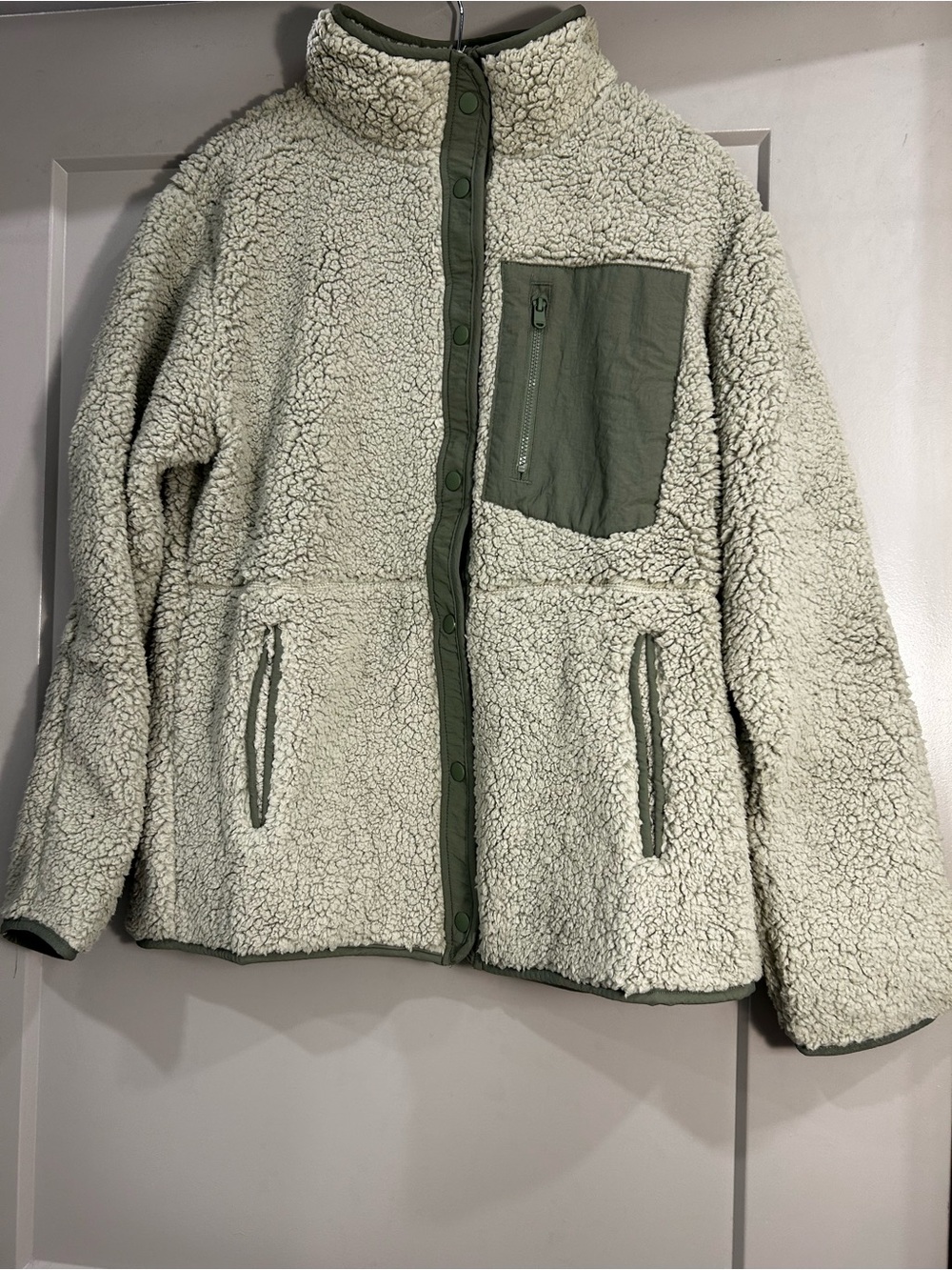 32 Degrees | Sherpa Jacket | Seagrass with Olive Trim | XL